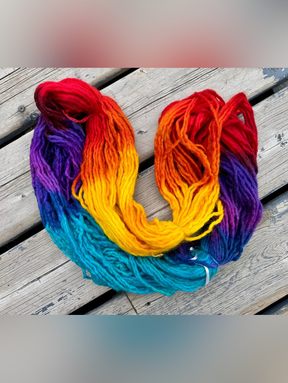 Hand-Dyed Rainbow Wool Yarn Skein - Vibrant Multicolor Fiber Art merino wool